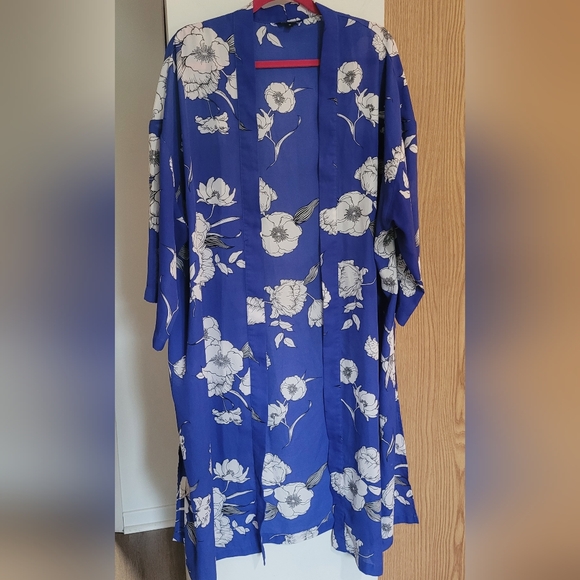 George Blue Floral Kimono Robe - Picture 1 of 7
